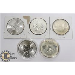LOT OF FIVE 1OZ SILVER COINS