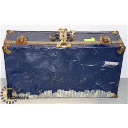 VERY WELL USED STEEL SUITCASE W/VINTAGE BAGGAGE