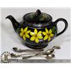 Image 1 : CANADIAN ART POTTERY TEA POT WITH SILVER SUGAR SPOON