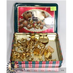 TIN FULL OF BRASS MINIATURE FURNISHINGS