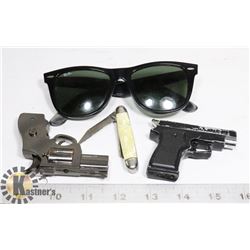 VINTAGE LOT WITH 2 HANDGUN LIGHTERS, JACK KNIFE &