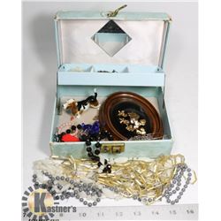 VINTAGE JEWELRY BOX / W CONTENTS. ESTATE