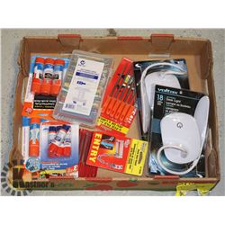 FLAT OF DESK LIGHTS, GLUE STICKS, AND MORE