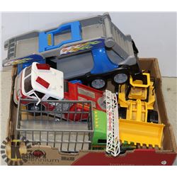 BOX OF KIDS TOY TRUCKS