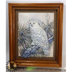 OWL FEATHER ART IN SHADOW BOX