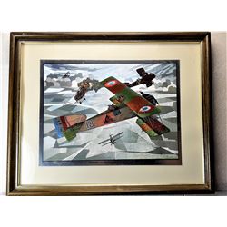 19)  COLORIZED FOIL WW I ARIAL DOGFIGHT
