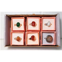 10)  LOT OF 6  NATURAL STONE 925 SILVER PLATED