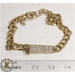 GOLD TONE AND CRYSTAL WIDE LINK NECKLACE