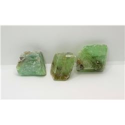 13)  LOT OF 3  NATURAL GREEN CALCITE MINERAL