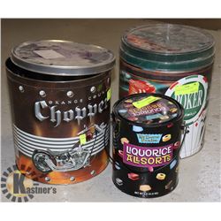 LOT OF 3 COLLECTOR CANS