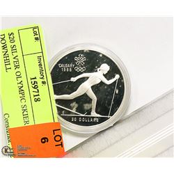 $20 SILVER OLYMPIC SKIER DOWNHILL