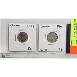 1901 SILVER TEN CENTS AND 1901 SILVER FIVE CENTS.