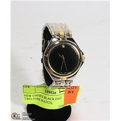 NEW UNISEX BLACK FACE TWO-TONE WATCH,