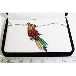RAINBOW RHINESTONE PARROT PENDANT AND CHAIN