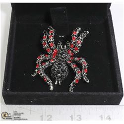 RED AND BLACK RHINESTONE SPIDER BROOCH