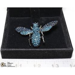 BLUE RHINESTONE  BEETLE BROOCH
