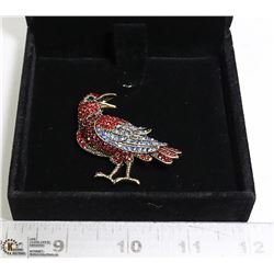 RED/ BLUE/ GOLD RHINESTONE SONGBIRD BROOCH