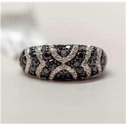 28) 14 KT WHITE GOLD  BLACK DIAMOND RING.SZ 7