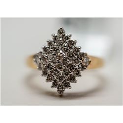 33) 14KT YELLOW & WHITE GOLD DIAMOND RING. SIZE 4