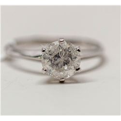 44) 14KT WHITE GOLD DIAMOND SOLITAIRE RING. SIZE 6