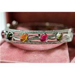 50) STERLING SILVER TOURMALINE AND CUBIC ZIRCONIA