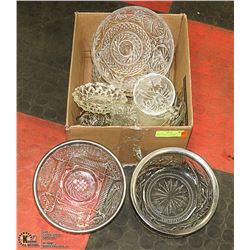 BOX OF ESTATE GLASS BOWLS CANDY DISHES AND MORE