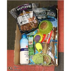 ASSORTED DOG SUPPLIES AND TREATS