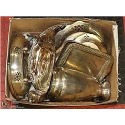 BOX OF ASSORTED SILVER SERVERS