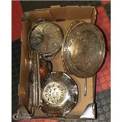 BOX OF ESTATE VINTAGE SILVER SERVING DISHES
