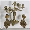 Image 1 : ESTATE BRASS CANDLEABRA & 2 BRASS WALL SCONCES