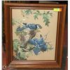 Image 1 : LARGE 3-D ART FRAMED BLUE JAYS WITH REAL FEATHERS