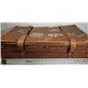 Image 2 : ANTIQUE LEATHER SUITCASE W/OLD WORLDWIDE STICKERS
