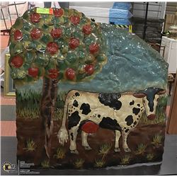 COW IN ORCHARD ON COPPER METAL ART PIECE 31 X 31