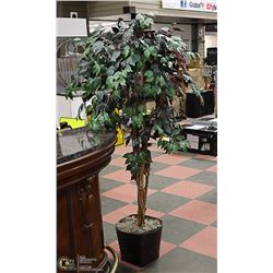 TALL ARTIFICIAL TREE IN BROWN WICKER BASKET