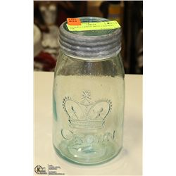 ANTIQUE CROWN BLUE CANNING JAR