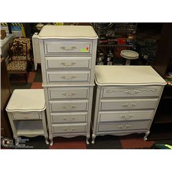 A SET OF 3 DRESSER NIGHTSTAND LADIES DRESS