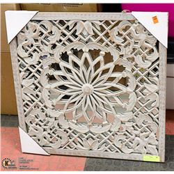 NEW- GREY WOOD CARVED MIRRORED PICTURE