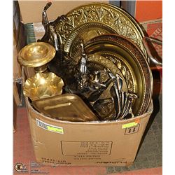LARGE  BOX OF ESTATE BRASS WALL HANGINGS AND MORE