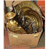 Image 1 : LARGE  BOX OF ESTATE BRASS WALL HANGINGS AND MORE