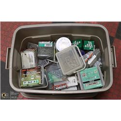 TOTE OF ASSORTED SCREWS HARDWARE AND MORE