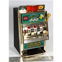 VINTAGE GOLDEN JACKPOT SLOT MACHINE PIGGY BANK