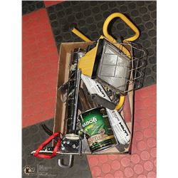 FLAT OF WRECKING BARS, WRENCHES, VICE GRIPS, AUGER