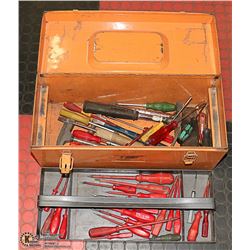 ORANGE METAL TOOL BOX  WITH TOOLS