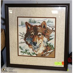 WOLF IN WINTER NEEDLE WORK PICTURE - 2000