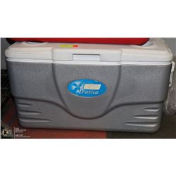 GREY COLEMAN COOLER W/ CUP HOLDERS ON LID