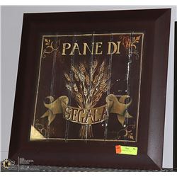 FRAMED HOME DECOR ART. DAMAGE TO ONE CORNER.