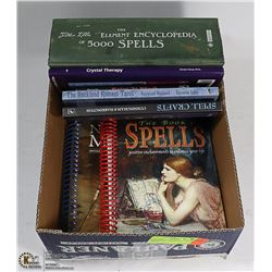 BOX W/SPELL BOOKS INCL. MAGIC, TAROT,