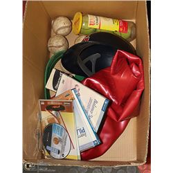 LARGE BOX OF SPORT AND FITNESS ITEMS INCL.