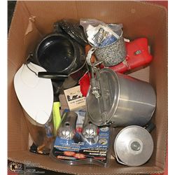 LARGE BOX OF CAMPING ACCESSORIES INCL.