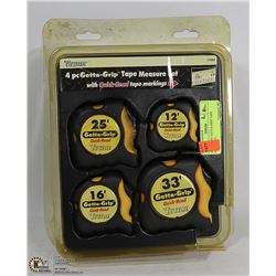 SET OF 4-PC GETTA-GRIP TAPE MEASURES -
